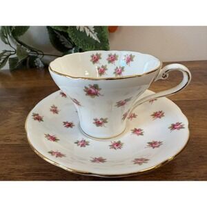 Aynsley England Bone China Cup and Saucer – Pink Rosebud Gold Trim Pattern 16961